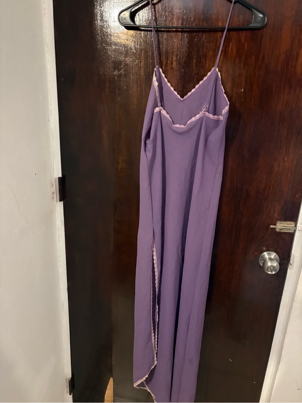 Vintage 90s Henri Bendel Made USA Purple Butterfly Appliqué Lace Maxi Slip Dress - Picture 11 of 12